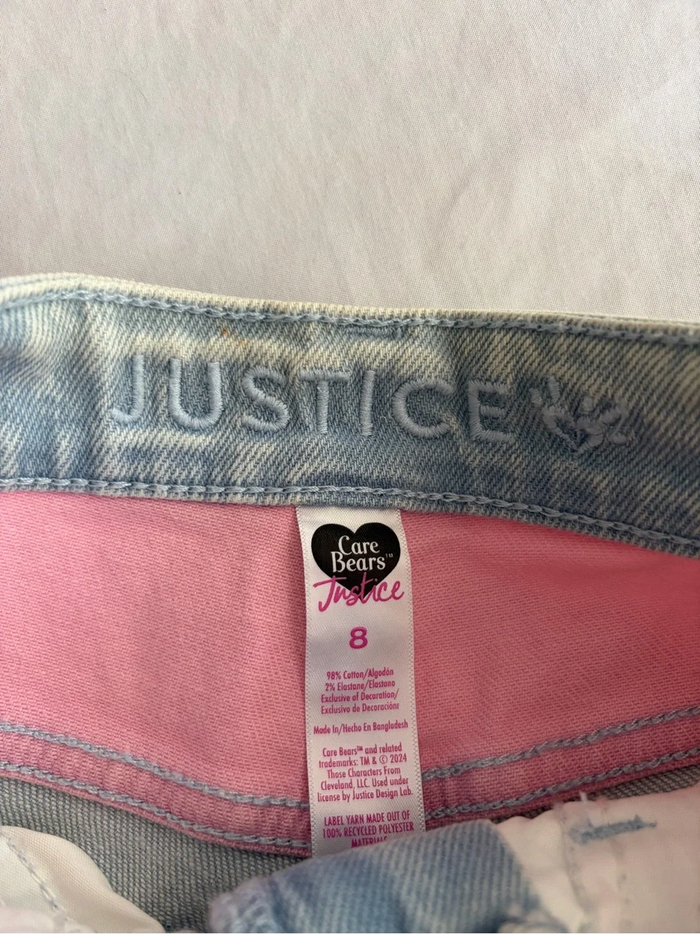 Justice Y2K Blue Denim Jacket (M)  & Jeans (size 8)with Pink Bear Patches NWT